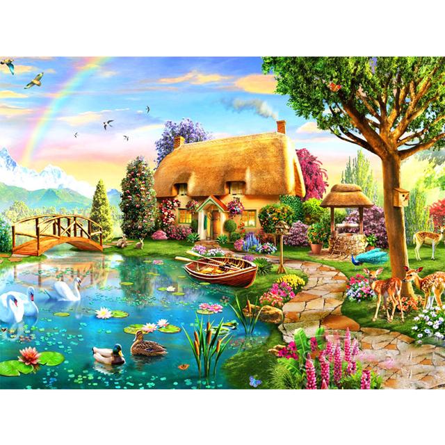 5D DIY Diamond Painting Landscape Full Round House Diamond Embroidery Rhinestone Art Picture Mosaic Home Decoration Gift