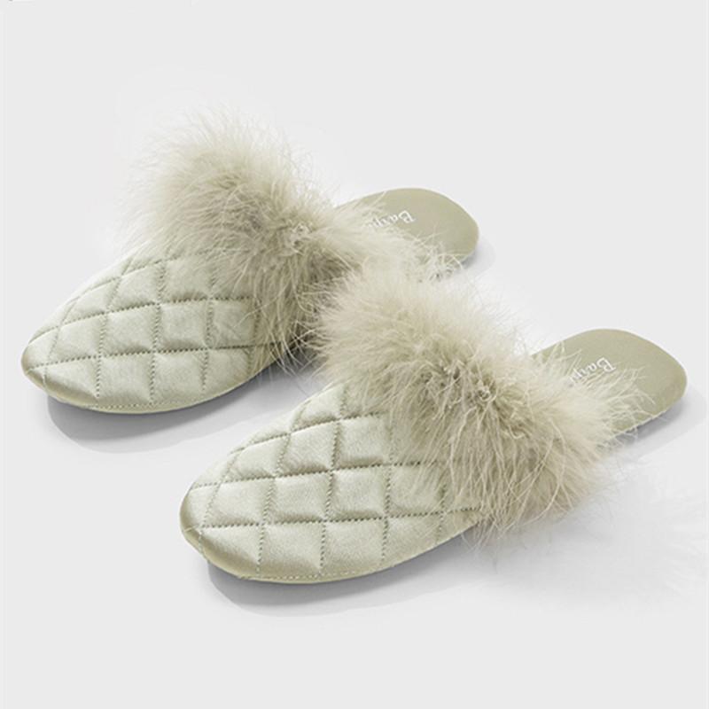 Fashion Fashion Feather Decoration Design Slippers Women Comfort Lightweight Soft Sole Home Slippers Elegant Non Slip Zapatos De Mujer