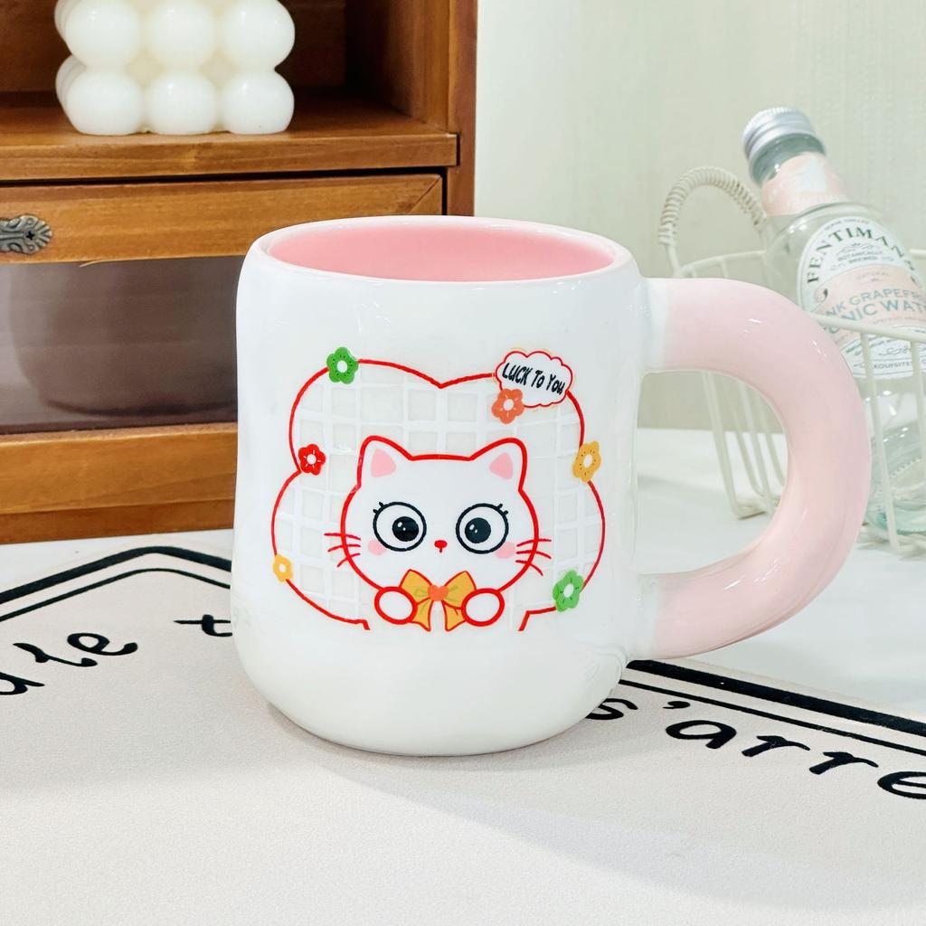 Cat Cup Household Set High Temperature Resistant Water Cup with Lid Spoon Cartoon Mug High Appearance Large Capacity Ceramic Cup