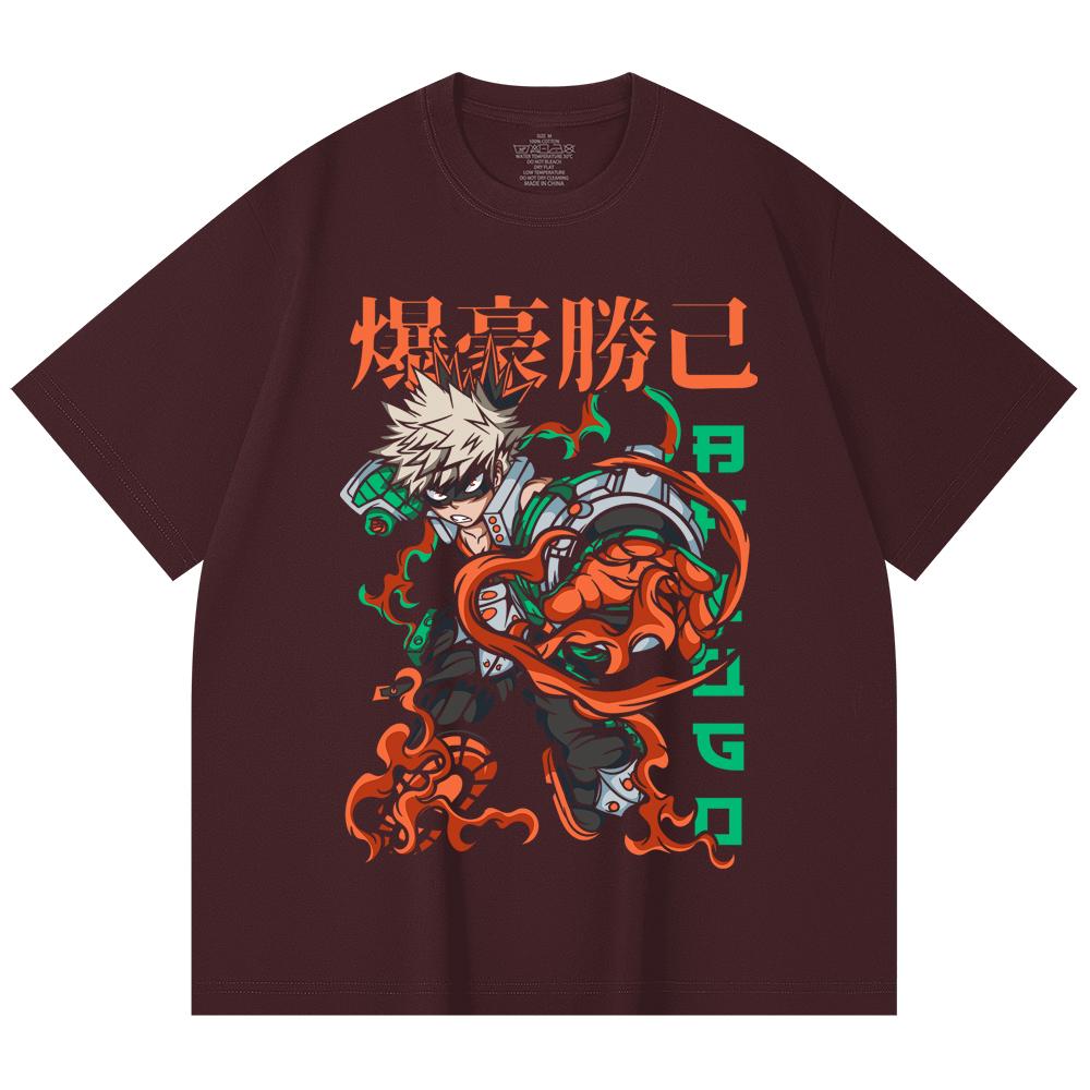 230 Gsm 100% Cotton My Hero Academia V14 Bakugo Print Unisex Heavy Cotton T Shirt
