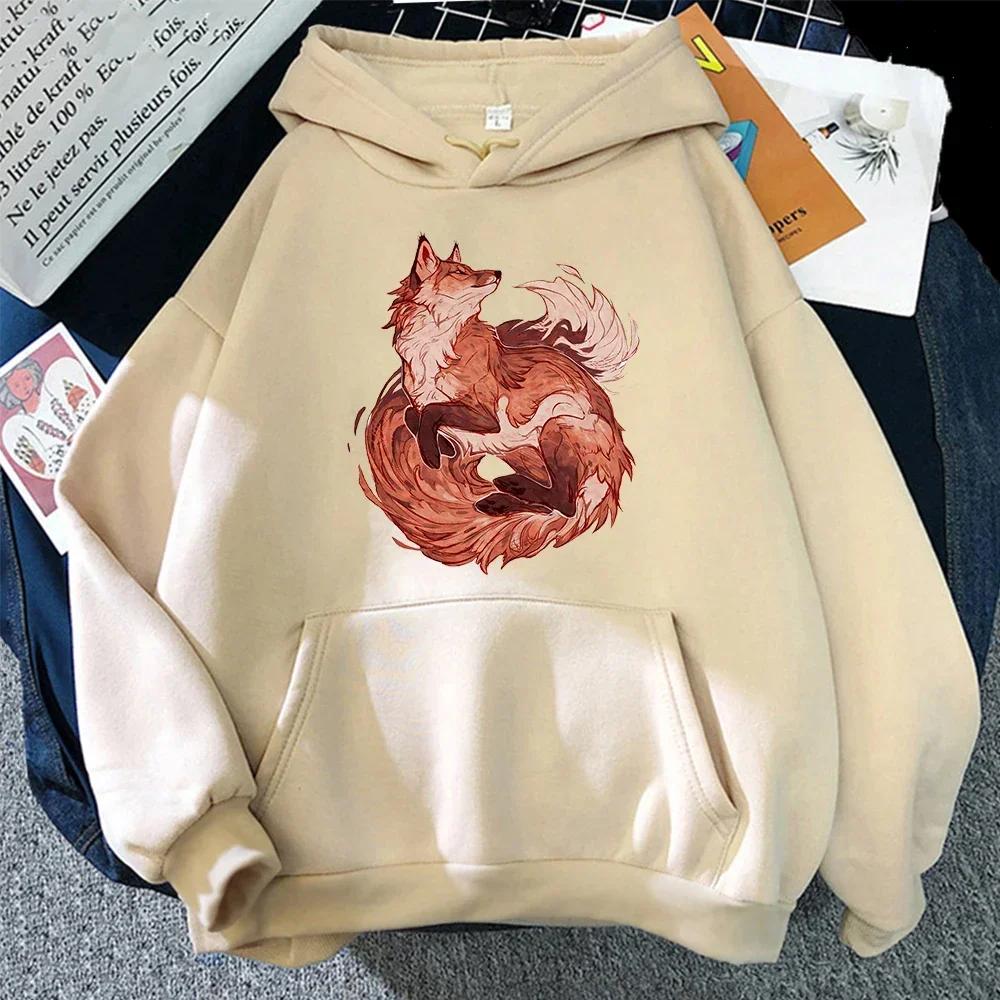 Толстовка Lovers Trend с капюшоном Fox Ukiyo-e Animal Japan Manga Hoodies Autumn Fleece Women Толстовки Cute Streetwear Hipster Men's Clothes