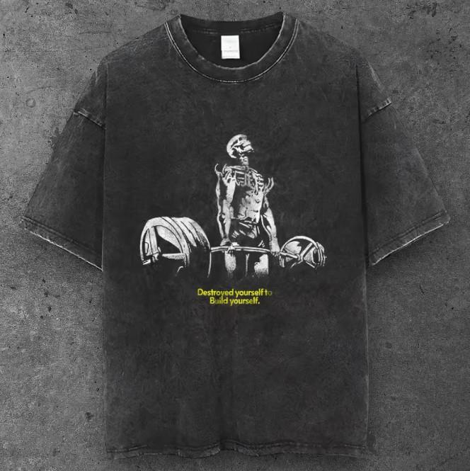 Mens Skeleton Gym Oversized T Shirt Black Grunge Aesthetic S-2XL