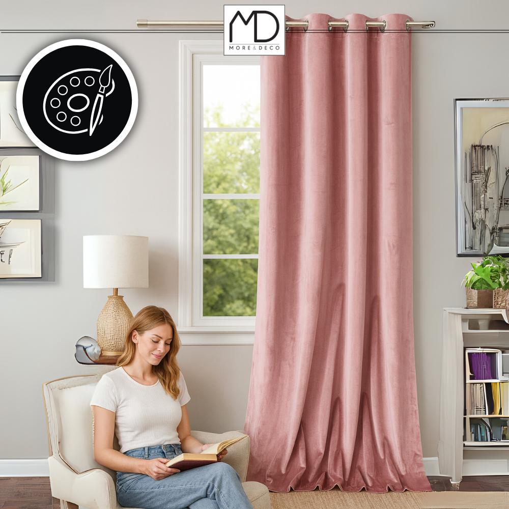 Velvet curtain with eyelets - pink
