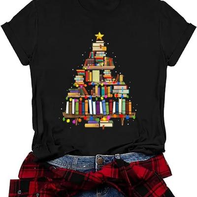 Рождественская футболка с елкой из книг Женщины Учителя Любят Читать Рождественский Подарок Футболка Школа Рождественские Каникулы Повседневные Футболки с Круглым Вырезом