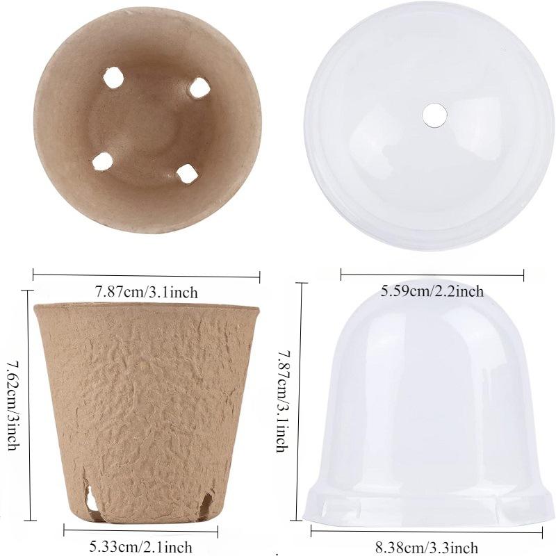 20 штук/набор, Посадочные горшки для рассады с куполом влажности - Квадратные биоразлагаемые горшки для рассады - Садовые овощи, цветы, проращивание