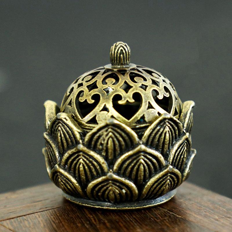 Retro Copper Small Lotus Hollow Out Incense Stick Burner Brass Incense Holder