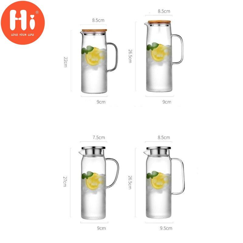Hi Nordic Creative Transparent Glass Water Bottle Juice Jug High Capacity Heatable Tea Pot Kettle Heat-Resistant Leak-Proof Carafe