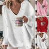 Thickened Plush Long Sleeve Bead Decor Loose V Neck Solid Color Soft Pullover Knit Lady Sweater Top
