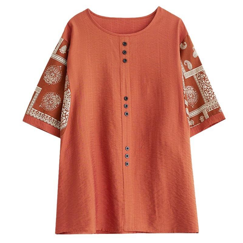Большие размеры женские летние хлопковые льняные футболки свободные винтажные принтованные короткие рукава черные топы