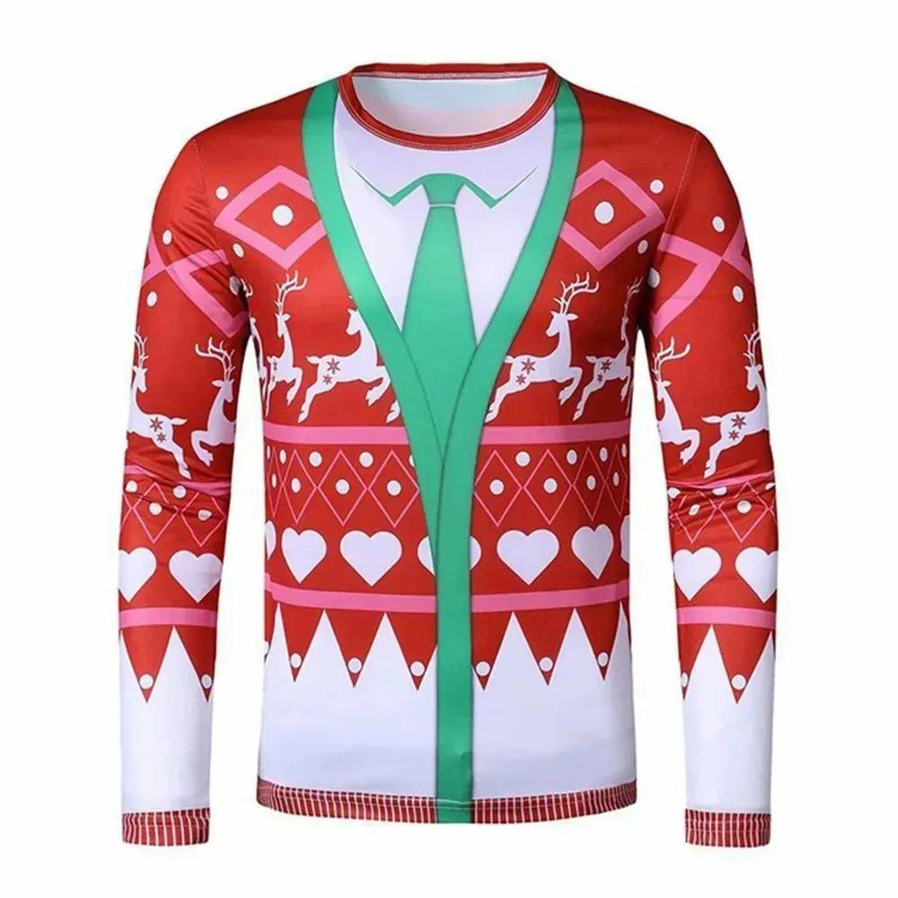 Man Business Christmas Party Series Fake Suit Fashion Interesting 3d Printed Long Sleeve Crew Neck Trend Plus Size Clothing