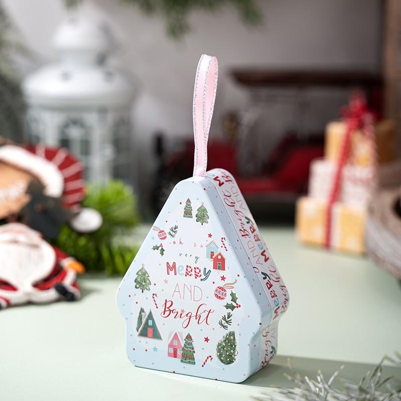Рождественская жестяная коробка, Металлические банки для печенья с крышками, Жестяная коробка для рождественских открыток, Контейнеры для хранения конфет в форме домика для подарков, Праздничная подарочная коробка