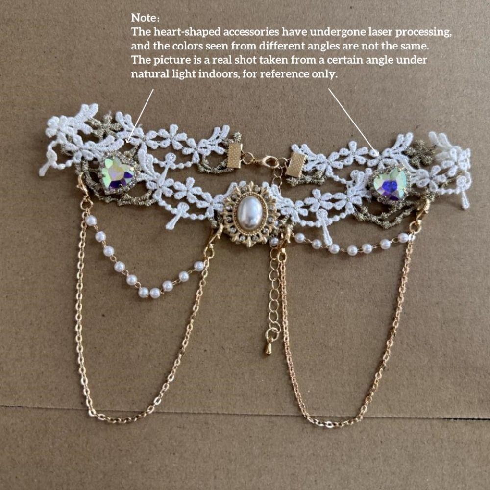 Exquisite Lace Pearl Choker Shiny Lolita Choker Necklace Fashion Rhinestone Tassel Necklace Women
