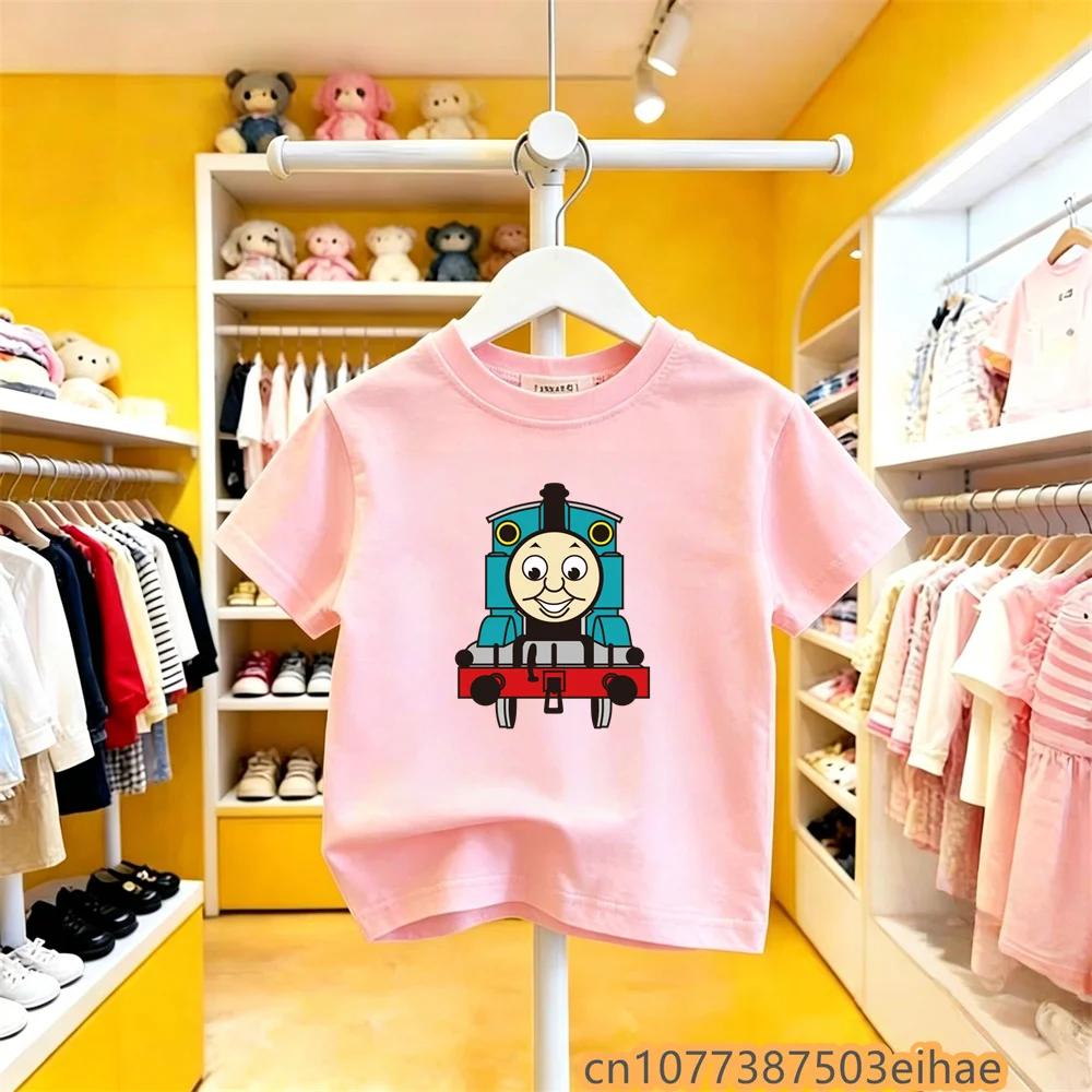 Pure Cotton Kids Tshirt Thomas Train Cartoon Print Short Sleeve Summer Y2K Cute Fun Trendy Design Skinfriendly Daily Outfit