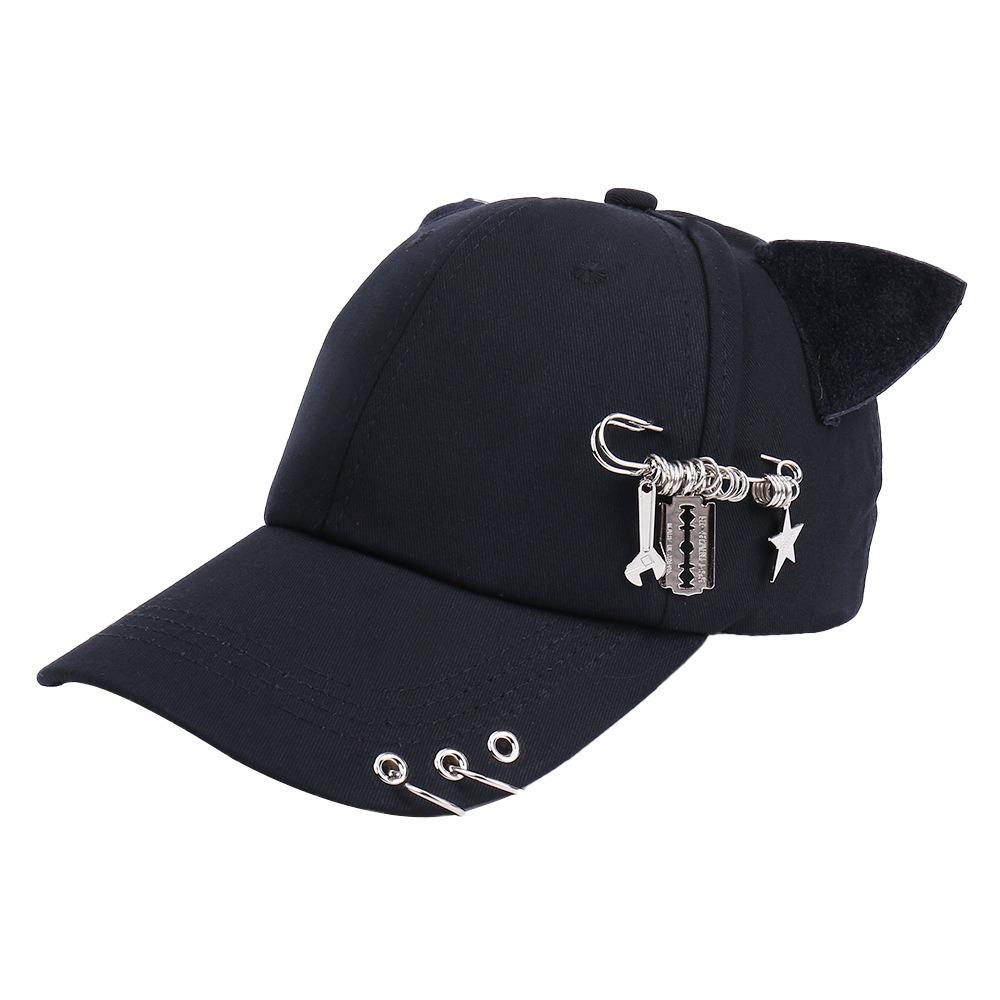 Hiphop Metal Ring Baseball Hat Rivet Peaked Cap Retro Sun Hat Girl