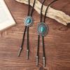 Retro Sweater Necklace Chain Cowboy Carved Style Sweater Western Faux Turquoise Buckle Faux Leather Long