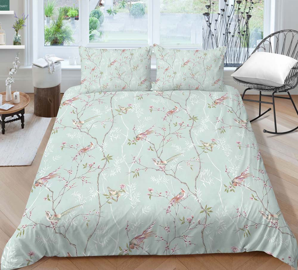 Branch Print Quilt Cover Pillowcase 2 or 3 Pieces of Plant Bedding Set Single Bed Double Bed Full Size Washable Zippered Bedding