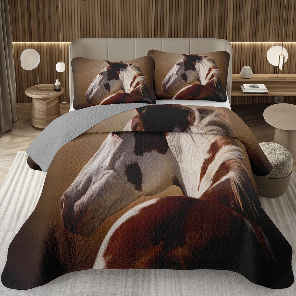 Принт бегущих диких лошадей Стеганое покрывало 2/3 предмета Рустикальный комплект постельного белья Двусторонний легкий стеганый комплект Королева/Двуспальный