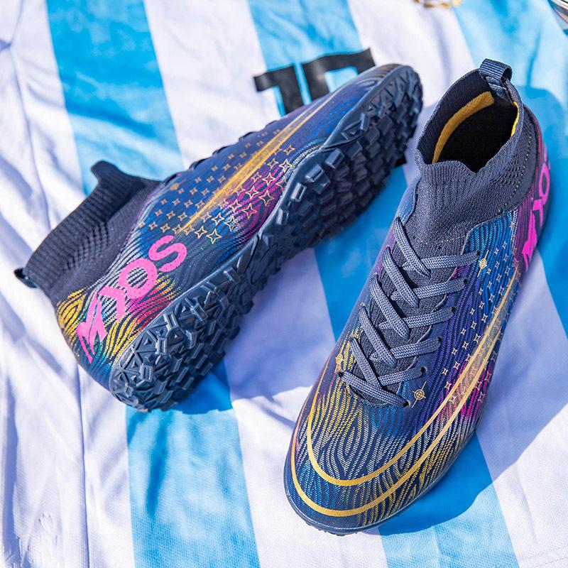 Футбольные бутсы мужские мандаринки длинные шипы высокий верх студенческие искусственная трава соревновательные тренировочные бутсы