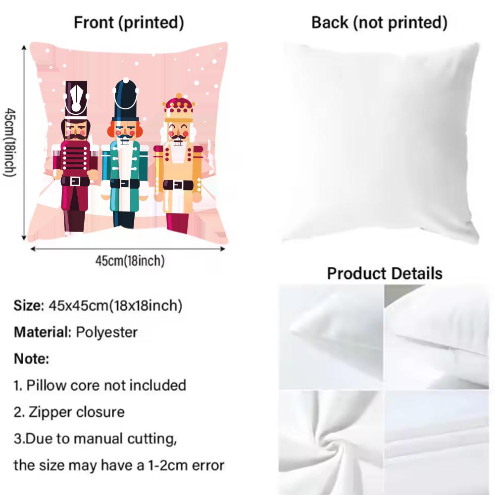 Nordic Nutcracker Soldier Toy Cushion Cover Pattern Printed Pillowcase for Living Room Sofa Cushion Cover & Bedroom Decor