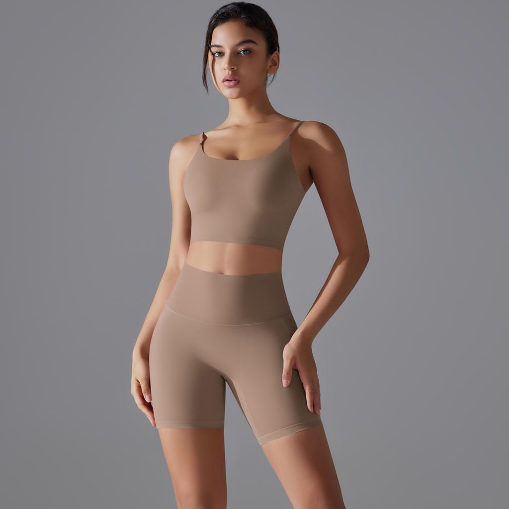 Auroth Женский спортивный комплект для йоги без рукавов Тренировочные костюмы для спортзала Бюстгальтер с открытой спиной Шорты Push Up Спортивная одежда для фитнеса