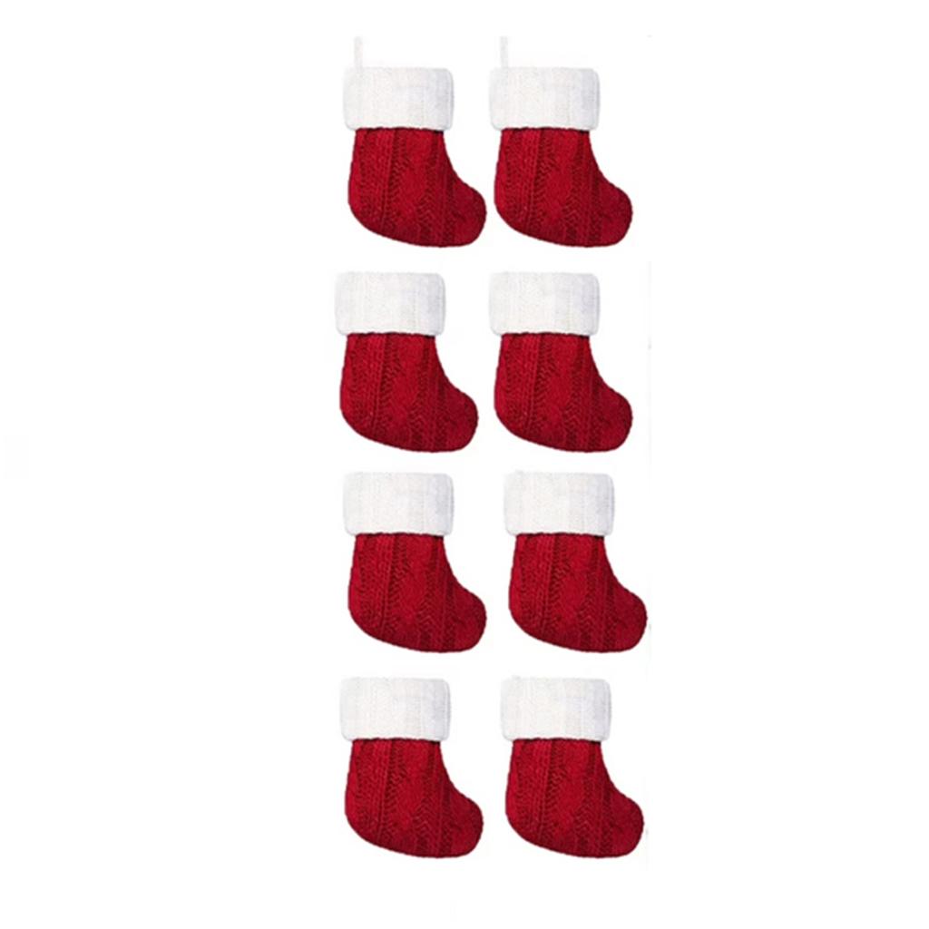 8PCS Christmas Small Stockings Knitted Xmas Classic Stocking Small Christmas Fireplace Stockings Holiday Hanging Decorations Stockings