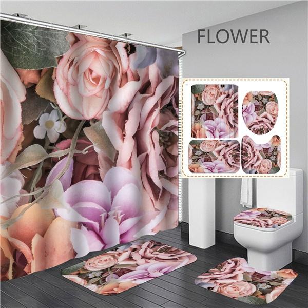 Nordic Plant Ins Набор занавесок для душа в ванной комнате, бесплатный перфорированный крючок, нескользящий коврик, прочный водонепроницаемый коврик для занавески для душа, коврик на подставке, крышка для унитаза, коврики для ванной