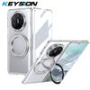 KEYSION Вращающийся на 360° магнитный чехол-подставка с кольцом для Huawei Mate X6 X5 X3 Прозрачный жесткий чехол для телефона из ПК с защитой экрана
