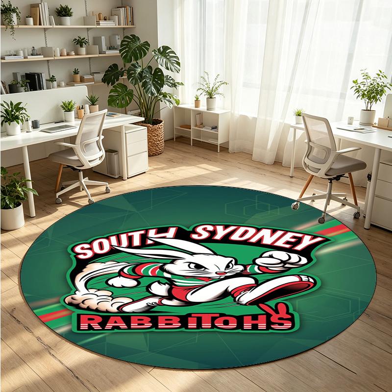 South Sydney Rabbitohs Printed Round Crystal Velvet Rug Soft Non Slip Floor Carpet For Bedroom Holiday Gift