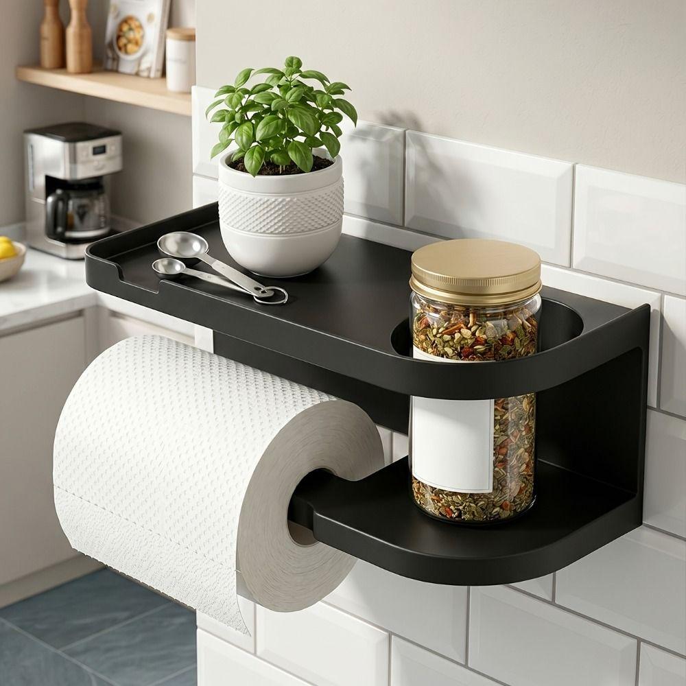 Self Adhesive Toilet Roll Paper Holder Wall Mounted Paper Towel Holder Tissue Storage Rack Kitchen