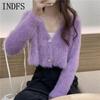 INDFS Женская мода Повседневный Осень Зима Однотонный Принт Длинный Рукав V-образный Вырез Свитера