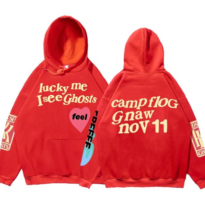 Граффити Письмо Печатный Свободный капюшон Kanye Толстовки Мужские Оверсайз Флис Luck Me I See Ghosts Толстовки и свитшоты Унисекс