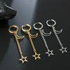 Stainless Steel Moon Star Pendant Earrings for Women Ear Buckle Hip Hop Hoop Earrings Gothic Girl Jewelry Accessories Best Gifts