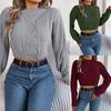 Women Knit Cropped Sweater Crew Neck Long Sleeve Pullover Jumper Twisted Sweatshirt