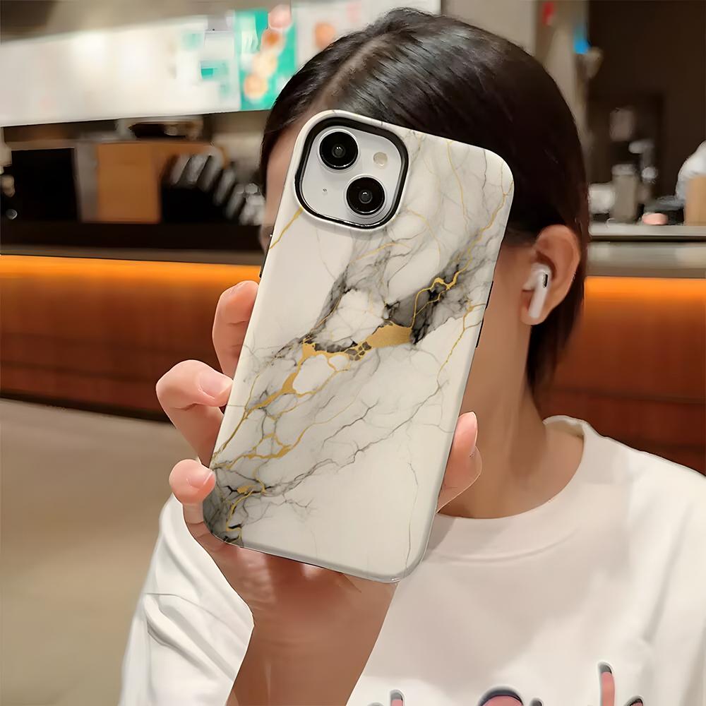 Чехол для телефона с мраморным узором, жесткий ПК, для IPhone 16 Pro Max 16 15 14 Plus 13 12 11, двухслойный, глянцевый, HD-покрытие