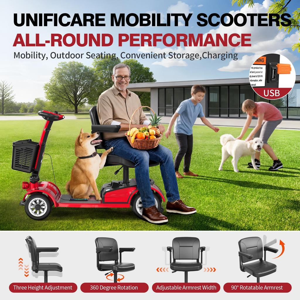 24V 300W Electric Mobility Scooter for Adults – Foldable 4-Wheel Power Scooter, 35KM Range, 190KG Load, Magnetic Brake, 15° Climb