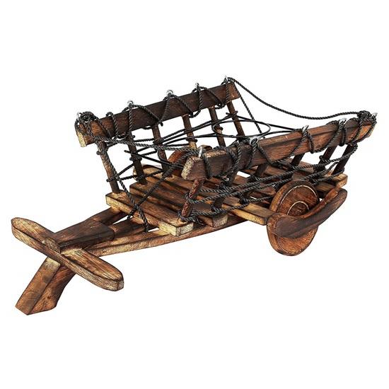 35.56  Cm Wooden Cart Shaped 1 Wine Bottle and 2 Glass Holder Handmade Wooden Cart for Gift Table Item Movable and Sturdy