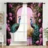 2PC Peacock & Rose Arch Curtains - Exotic Floral & Bird Print Window Drapes for Bedroom Living Room Decor