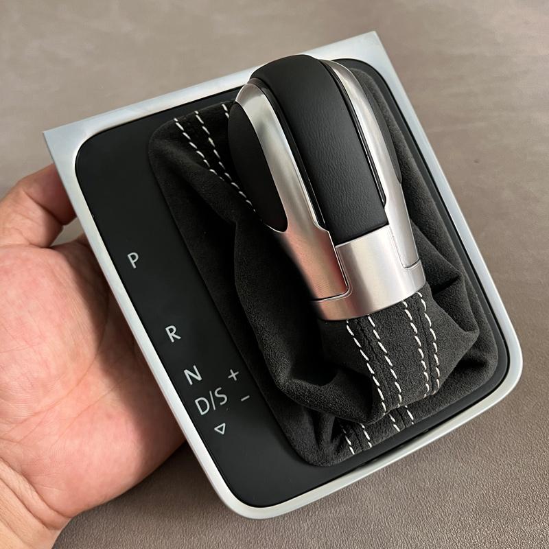 Ручка переключения передач DSG из натуральной кожи с белой строчкой для Golf 7