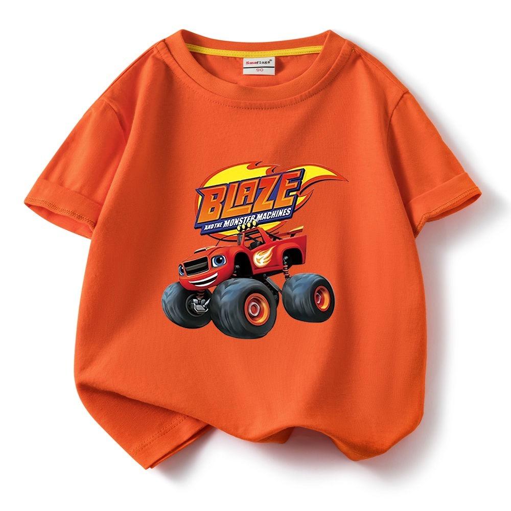 Детская однотонная футболка с коротким рукавом Blaze And The Monster Machines Детская мультяшная футболка для мальчиков и девочек Летняя футболка с круглым вырезом