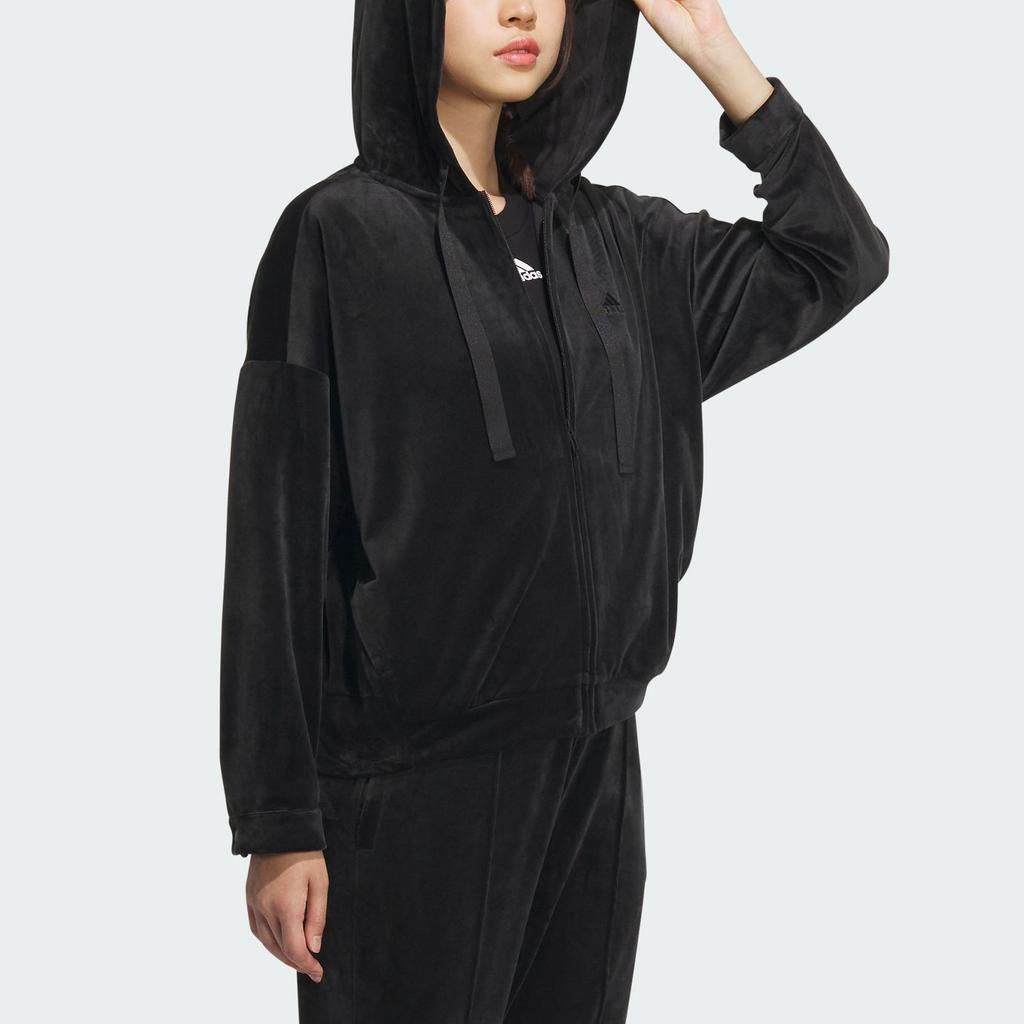 Adidas Однотонная повседневная куртка с капюшоном на молнии для женщин, черные куртки IV7564