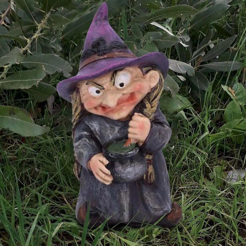 Funny Gnome Statues Resin Garden Dwarf Figurine Halloween Witch Sculpture  Christmas