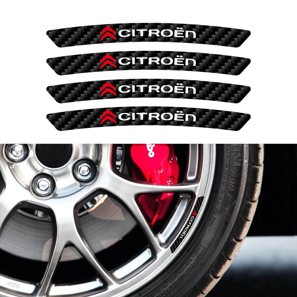 4pcs Carbon Fibre Car Wheels Rims Decor Decals Stickers For Citroen C1 C2 C3 C4 C5 C6 C8 C4L DS3 DS4 DS5 Auto Wheel Accessories alc256