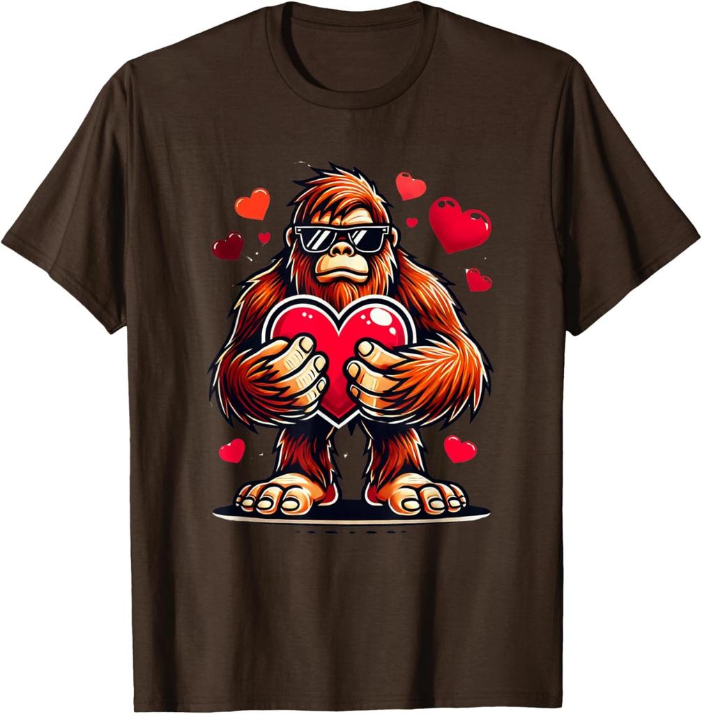 Valentines Day Bigfoot Heart Sunglasses Sasquatch Unisex T-Shirt