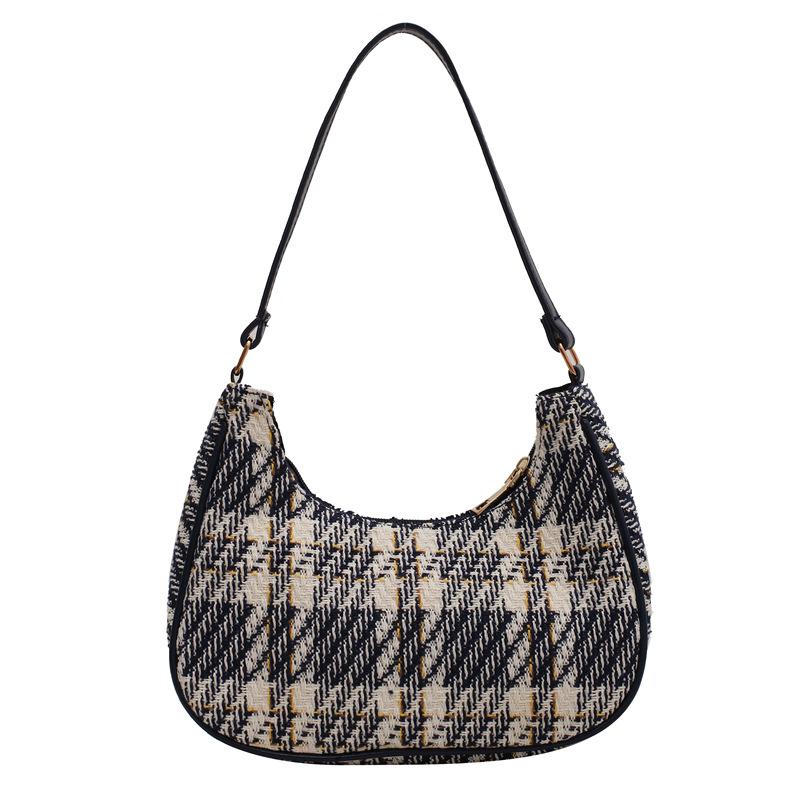 Spring  Autumn Vintage Woman‘s Handbag New Fashion Simple Checker Crescent Underarm Handbag