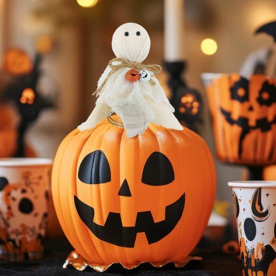 Хэллоуинский призрак-верхушка для дерева 7 дюймов маленький белый тканевый призрак