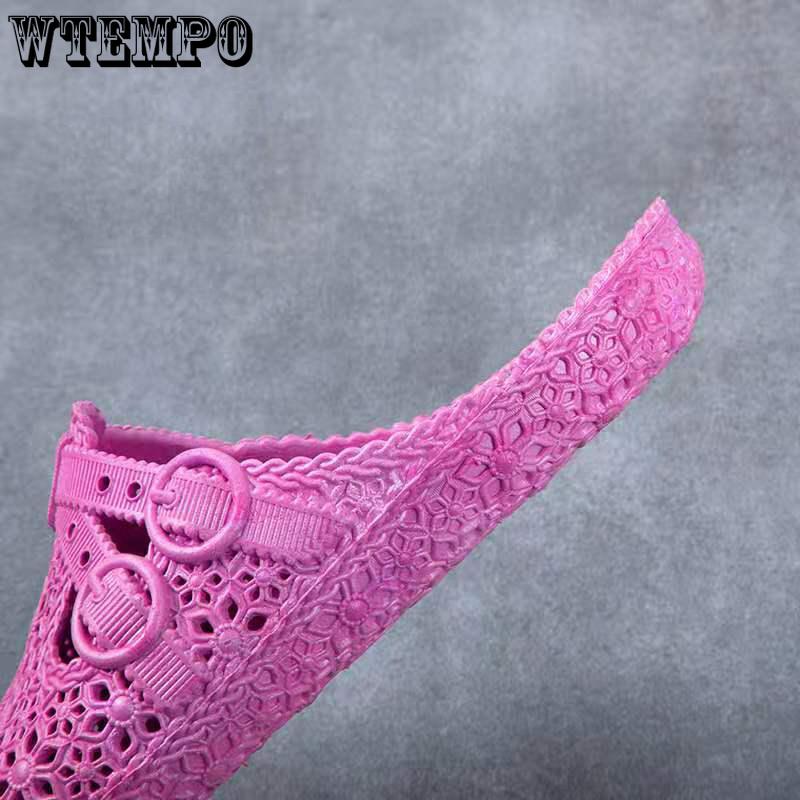 Шлепанцы из ПВХ, женская верхняя одежда, обувь с дырочками, летние сандалии с мягкой подошвой и толстой подошвой, домашние тапочки для ванной комнаты с полым носком, уличные пляжные шлепанцы