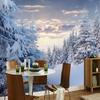 Фотообои 3D Снежный вид на горы Белый лесной пейзаж Фотообои на стену Гостиная Ресторан