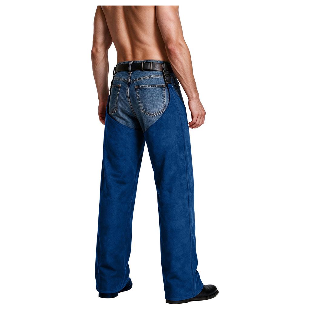Men Cowboy Faux Suede Chaps Removable Buckle Leg Protection Covers for Horse Riding Role Play Themed Party Costume