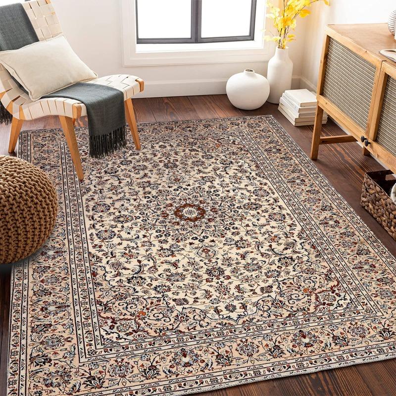 Vintage Bohemian Rugs Distressed Medallion Pattern Macrame Fringe Carpets for Boho Living Room Decor