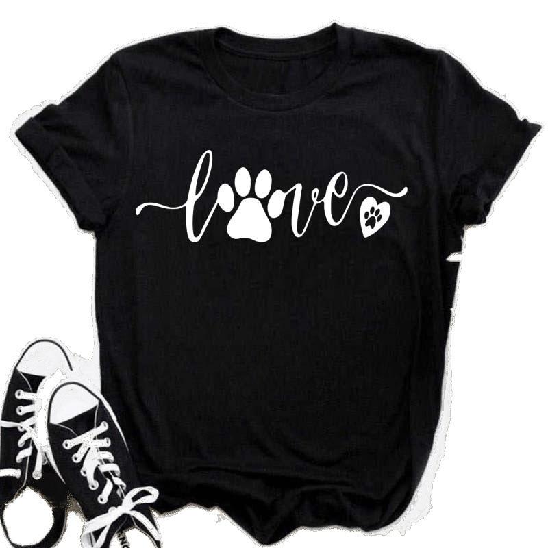 Womens Black Dog Claw Printed Tshirt Leopard Love Printed Christmas Reindeer Design Short Sleeve Casual Holiday Tshirt